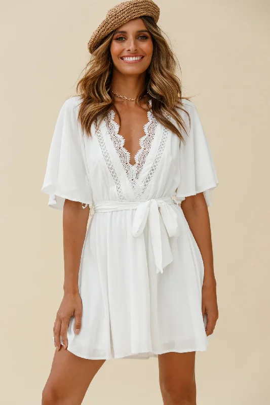 Clearance Sale Online Angela Lace-Trimmed Bust Angel Sleeve Dress White