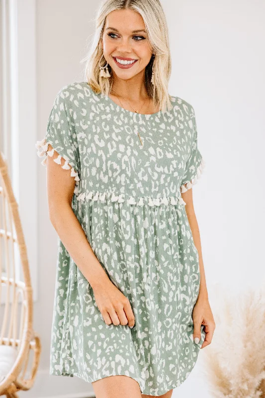 Clearance Sale Online Live Your Life Sage Green Leopard Tassel Dress