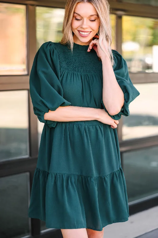 Fashion Women's Clothing Coming Home Hunter Green Babydoll Dress