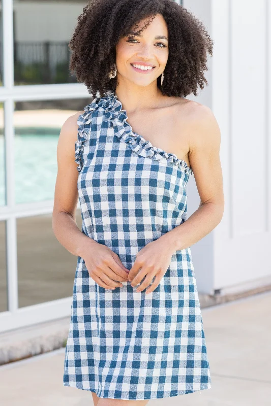 Trendy Boutiques Online Clear Skies Above Navy Blue Gingham Dress