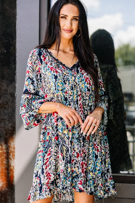 Online Boutiques Affordable Just You Wait Navy Blue Bell Sleeve Dress
