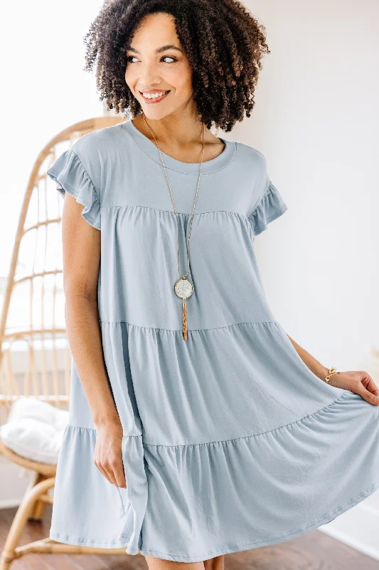 Affordable Women's Clothing Online Living For Love Pale Blue Tiered Dress