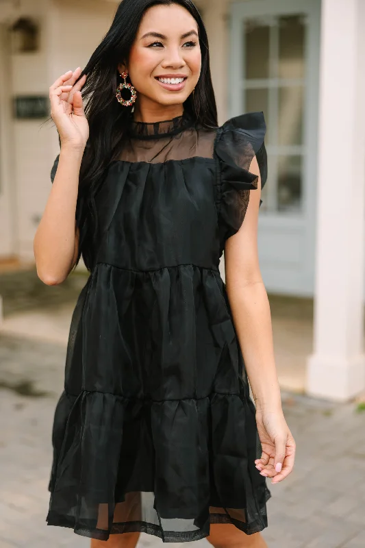 Classic Clothes For Women Keep Watch Black Ruffled Dress