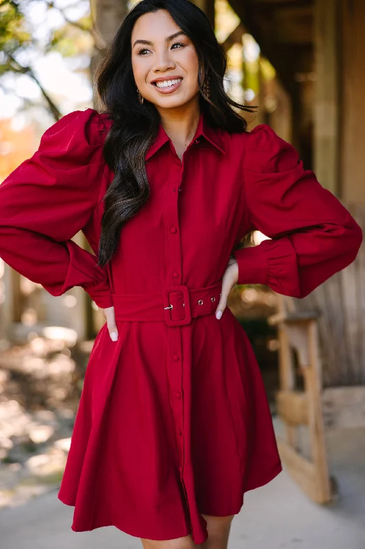 Flash Sales Today Support Your Love Burgundy Red Button Down Dress