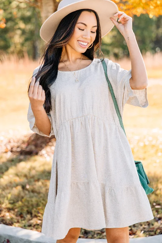 Women's Clothing Brands Show Your Heart Oatmeal White Linen Dress