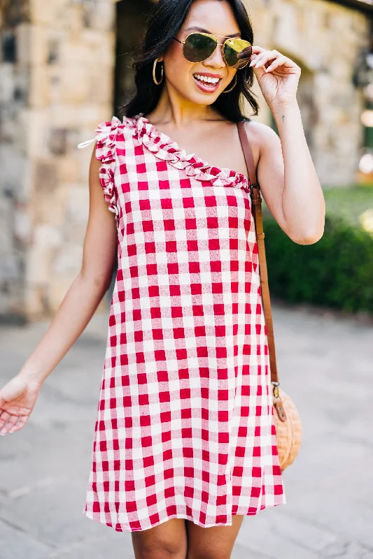 High-End Women's Apparel Clear Skies Above Red Gingham Dress