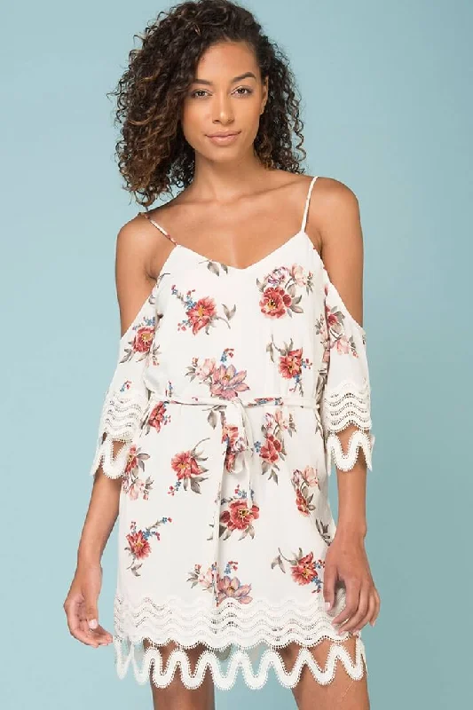 Women's Clothing Outfit Set Jocelyn Cold Shoulder Dress White