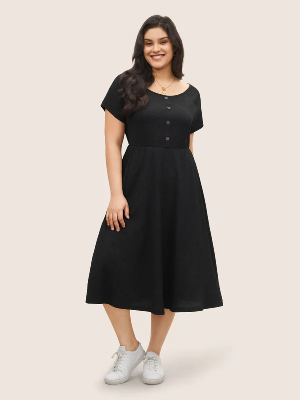 Online Boutiques Clothing Boat Neck Raglan Sleeve Button Detail Dress