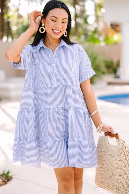 Affordable Luxury Women's Garments All You Need To Hear Light Blue Striped Babydoll Dress