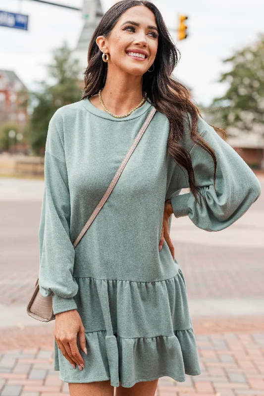Women's Clothing Send You Love Sage Green Tiered Dress
