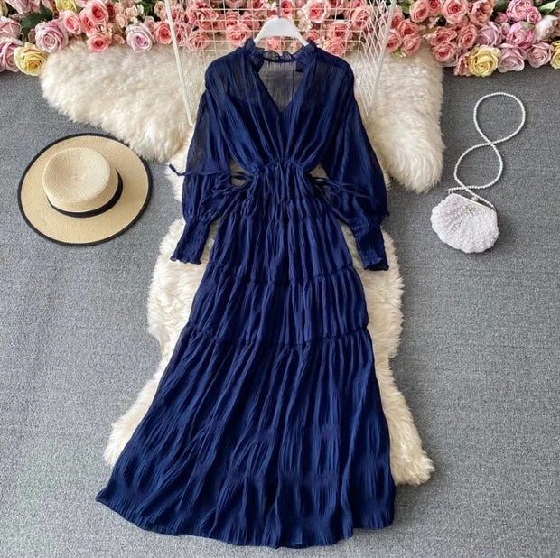 Extreme Clearance Deals V-neck dress, new style, unique pleated beach dress, daily dress Extreme Clearance Deals V-neck dress, new style, unique pleated beach dress, daily dress