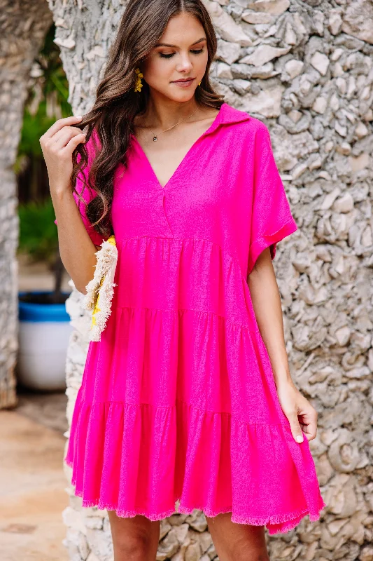 Casual Chic Clothing For Women In My Thoughts Hot Pink Linen Dress