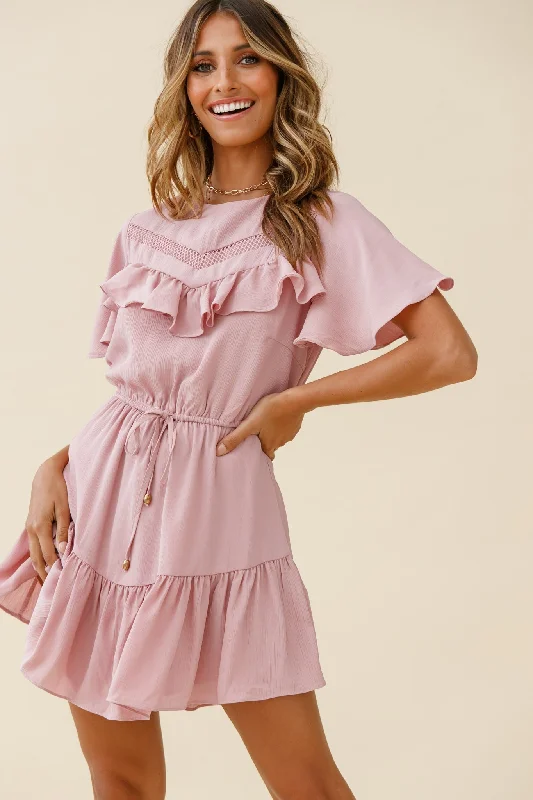 Women's Clothes For The Office Forever Free Angel Sleeve Drawstring Waist Dress Blush Women's Clothes For The Office Forever Free Angel Sleeve Drawstring Waist Dress Blush