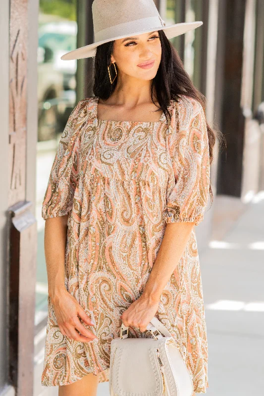 Clothes Sales Take It There Salmon Pink Paisley Dress