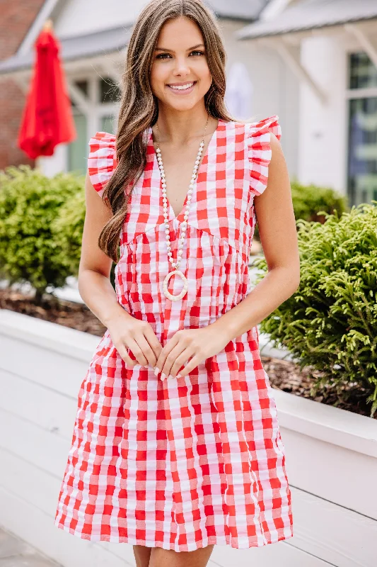 Affordable Women's Garments Looks Like Fun Red Gingham Babydoll Dress
