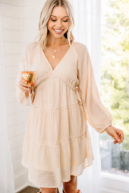 Women's Everyday Clothes Take Me Away Oatmeal White Tiered Dress