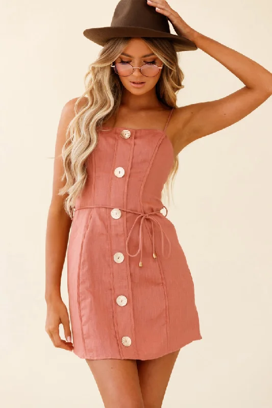 Women's Vintage-Inspired Outfit Sacramento Faux Placket Button Detail Dress Rose