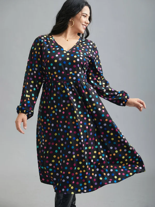 Online Boutique Clothing Multi-Color Polka Dot Stretchy-Waist Dress