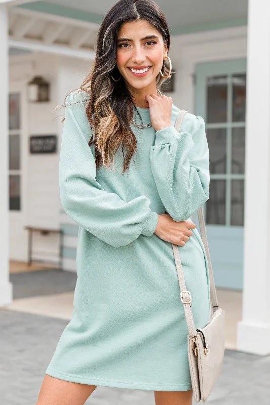 Outlet Clothing Start Anew Sage Green Bubble Sleeve Dress
