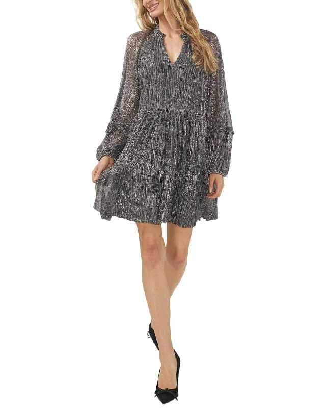 Luxury Women's Clothing Cece V Neck Lurex Babydoll Dress