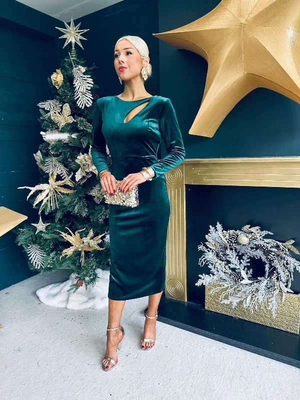 Elegant Clothing Carmel Velvet Occasion Dress Forest