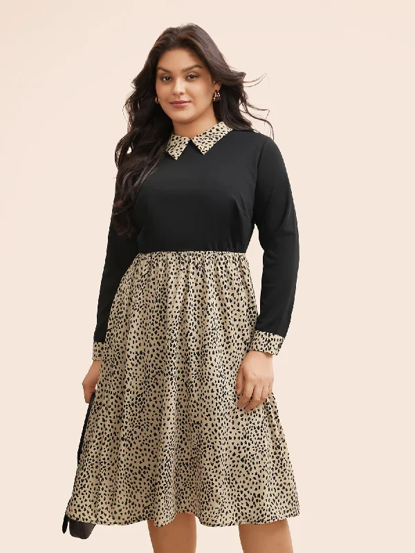 Trendy Boutiques Online Shirt Collar Leopard Print Patchwork Dress