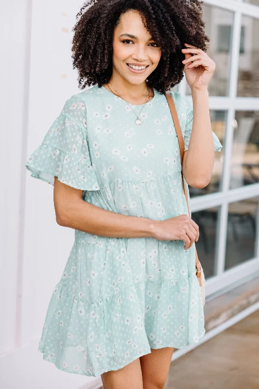 Trendy Women's Outfits for Casual Wear Find Your Way Sage Green Swiss Dot Dress