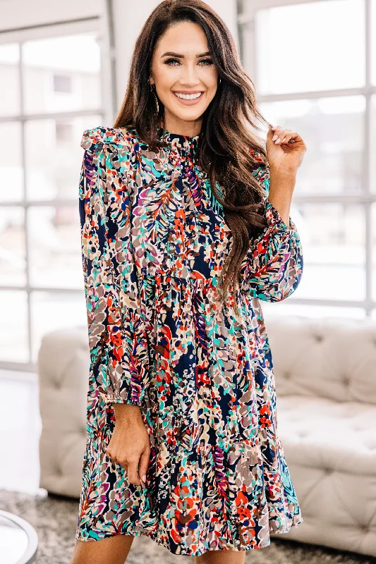 Women's Outerwear Clothing Nothing To Lose Navy and Orange Babydoll Dress