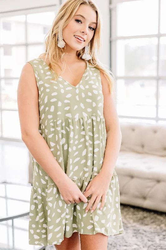 Women's Trendy Clothing Make It Easy Sage Green Spotted Tank Dress