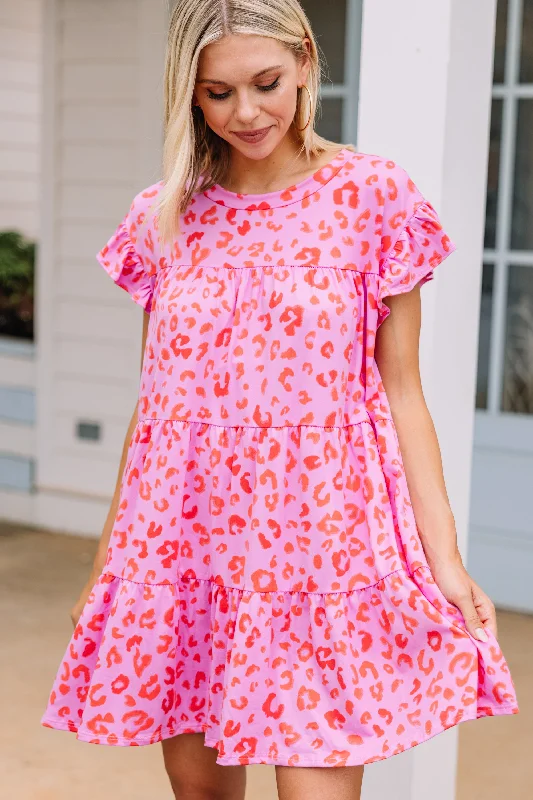 Free Spirited Fashion Talk About It Pink Leopard Babydoll Dress