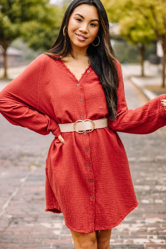 City Fashion All Is Well Rust Orange Button Down Dress