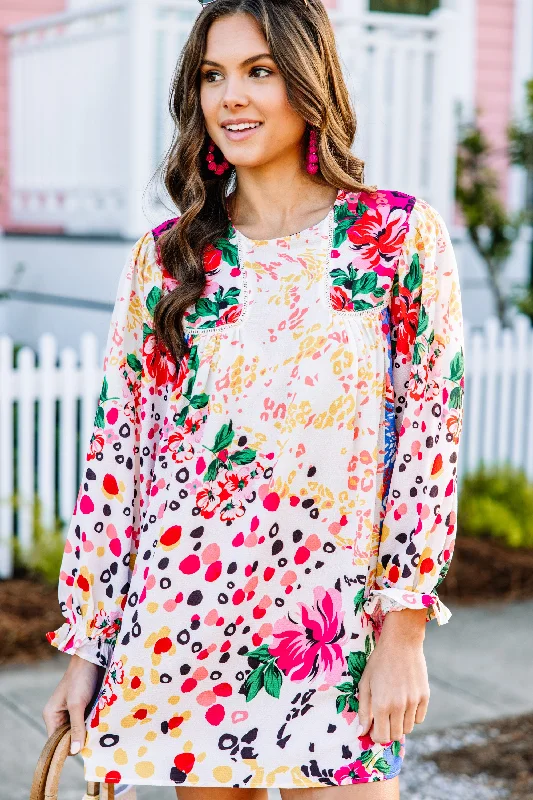 Fashion Sale Feeling Compelled Cream White Mixed Print Dress