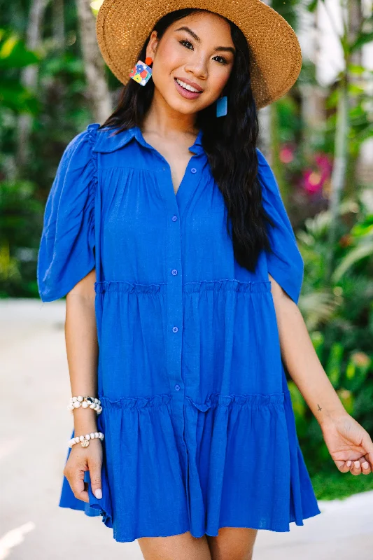 Women's Plus-Size Casual Outfit Live Your Best Life Royal Blue Babydoll Dress