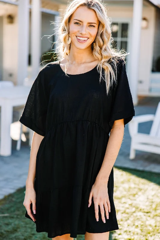 Women's Chic Outerwear Outfit Show Your Heart Black Linen Dress