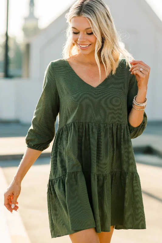 Chic Outfits Feeling Good Olive Green Babydoll Dress