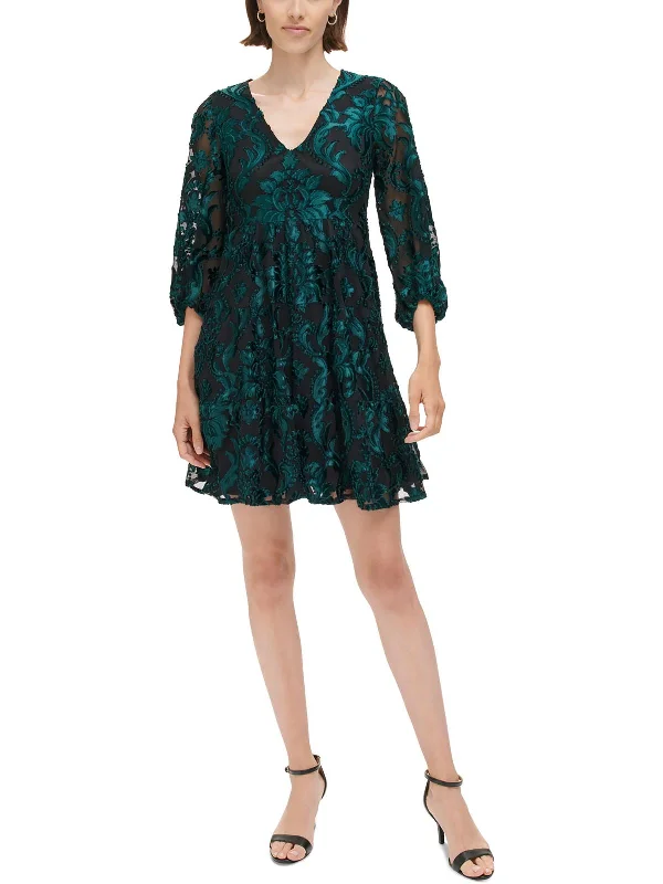 Women's Formal Event Outfit Womens Mesh Above Knee Fit & Flare Dress