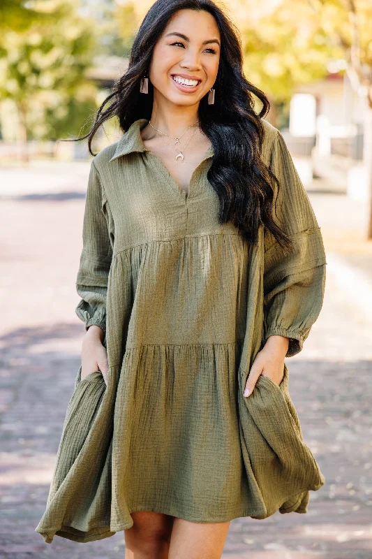 Stylish Outerwear Clothes For Women Know Who You Are Olive Green Tiered Dress