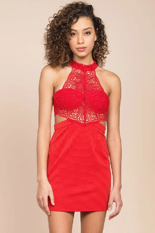 Casual Clothing For Women Scotland Halter Top Crochet Boutique Dress Red