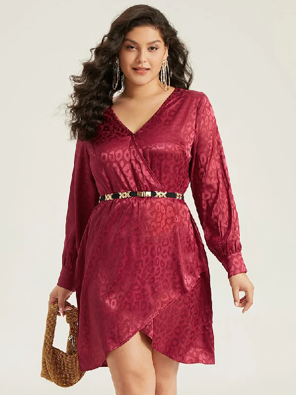 Urban Femme Streetwear Solid V Neck Gathered Wrap Hem Dress
