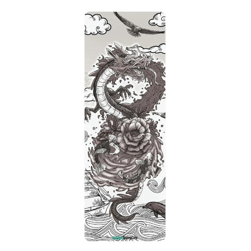 Upgrade Your Practice With Discounted Yoga Props GearBunch Black & White Tattooed Dragon Yoga Mat