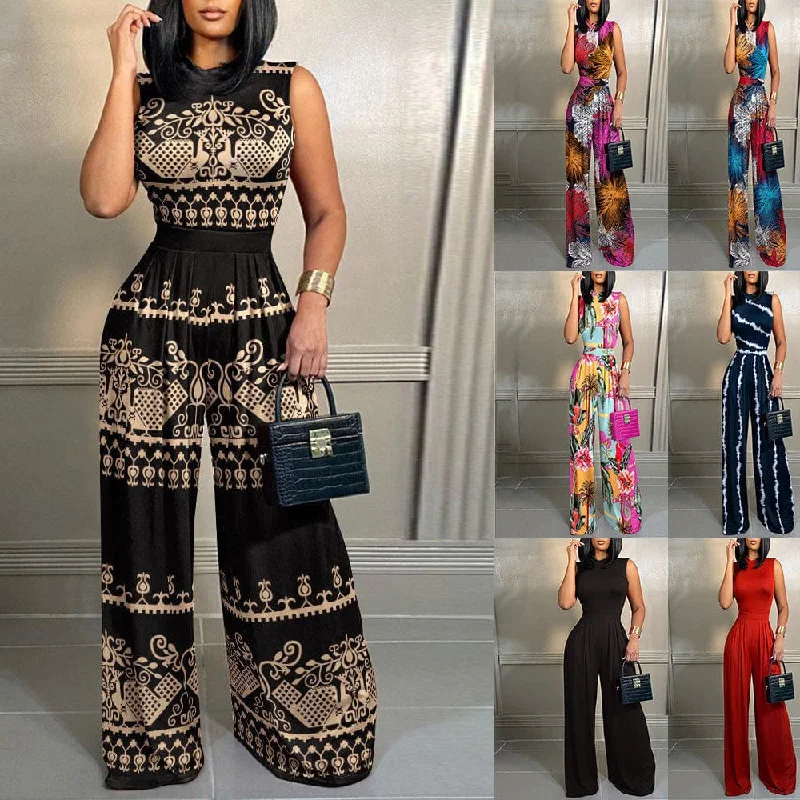 Elevate Your Practice With Affordable Yoga Wear Spring 2024 European and American cross-border hot sale casual trousers slim print sleeveless women's jumpsuit Elevate Your Practice With Affordable Yoga Wear Spring 2024 European and American cross-border hot sale casual trousers slim print sleeveless women's jumpsuit