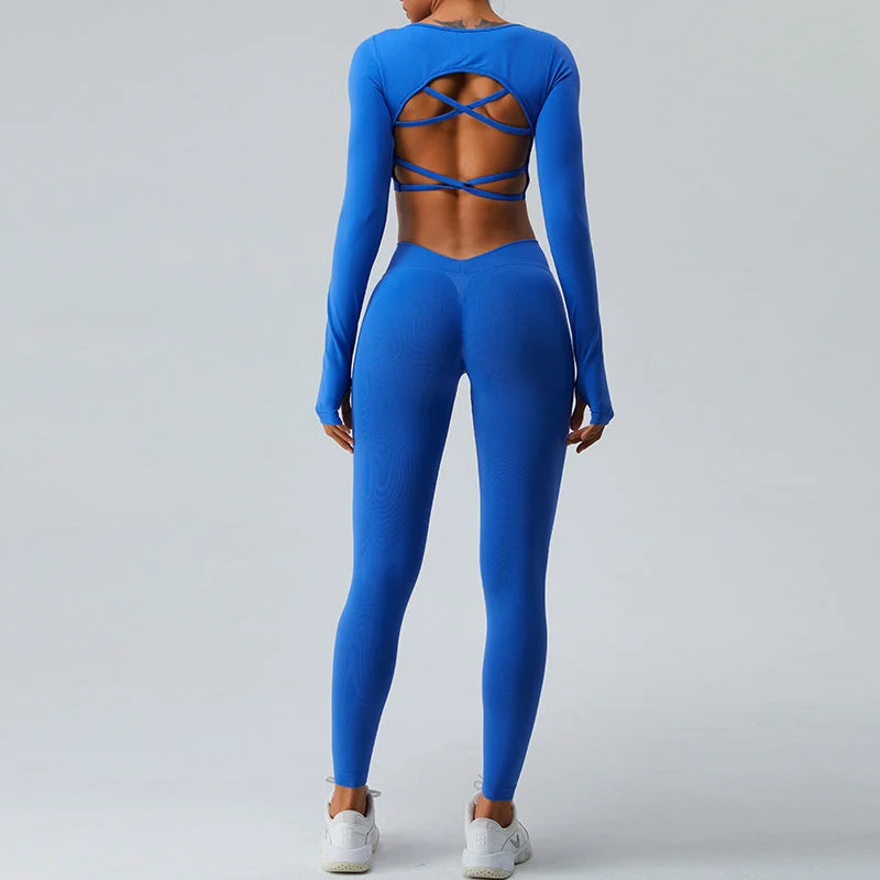 Soft, Supportive Yoga Wear At Unbeatable Savings Long sleeve yoga suit women seamless sexy cross back 3 colors Soft, Supportive Yoga Wear At Unbeatable Savings Long sleeve yoga suit women seamless sexy cross back 3 colors