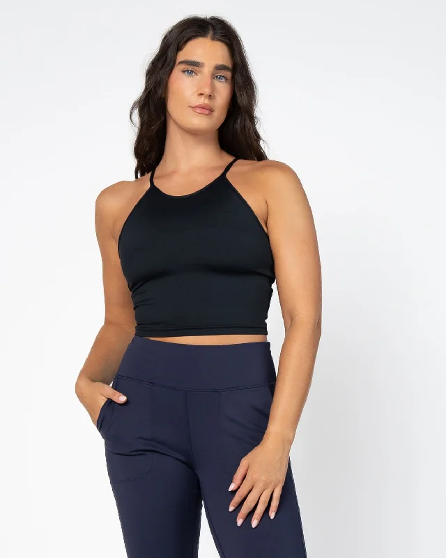 Elevate Your Practice With Affordable Yoga Wear Lux Thin Strap Crop Tank - Black