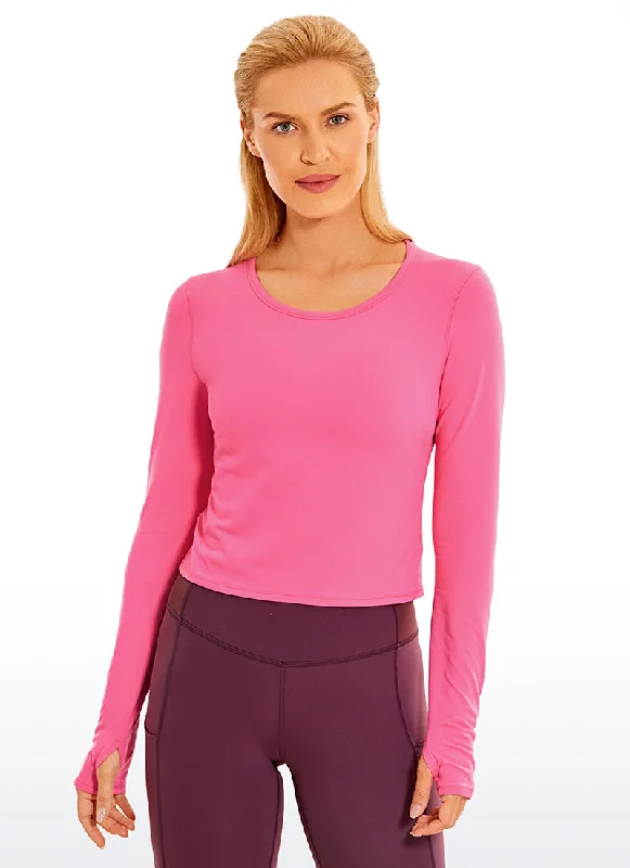 Fashionable Yoga Apparel Now On Sale Brushed Long Sleeve with Thumbholes Cropped