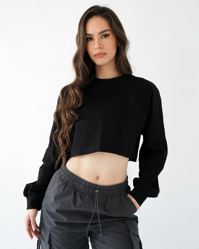 Performance Yoga Wear Now At Exclusive Discounts Relaxed Crop Long Sleeve - Black