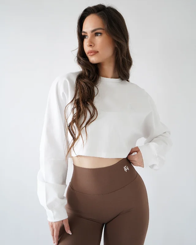 The Best Yoga Clothing At The Best Prices Relaxed Crop Long Sleeve - White