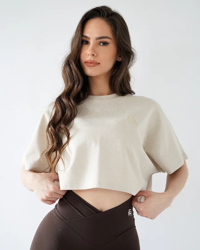 Limited-Time Sale On Stylish Yoga Apparel Relaxed Crop Top -  Oat