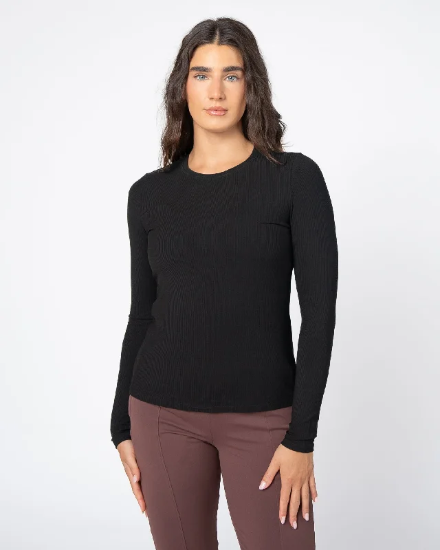 Fashionable Yoga Apparel Now On Sale Ribbed Radiate Long Sleeve - Black