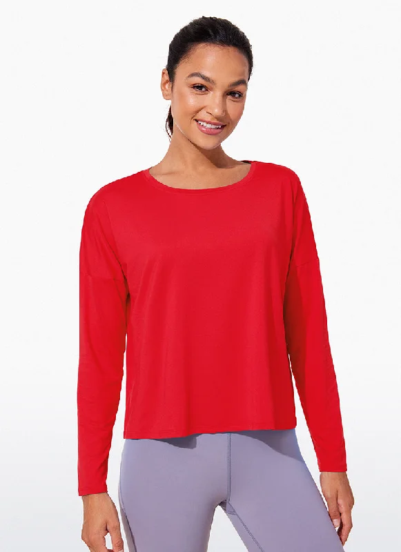 Flexibility Meets Affordability In Our Yoga Wear Sale UPF 50+ Lightweight Heather Cropped Long Sleeves