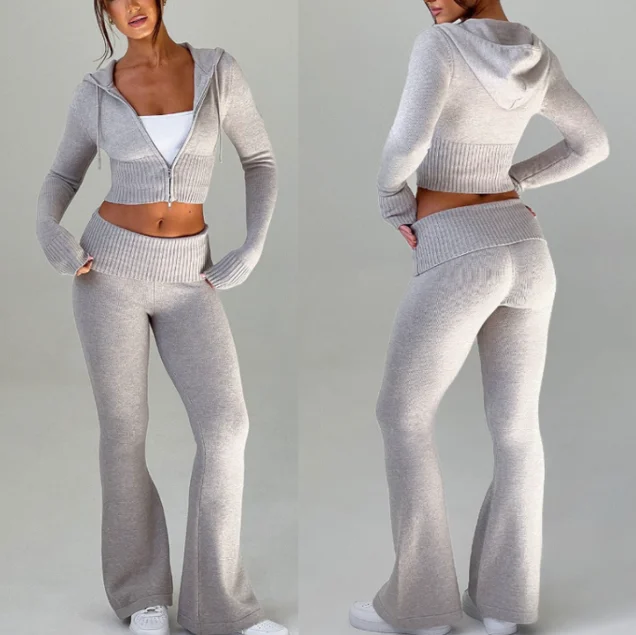 Short hooded top casual pants set of two